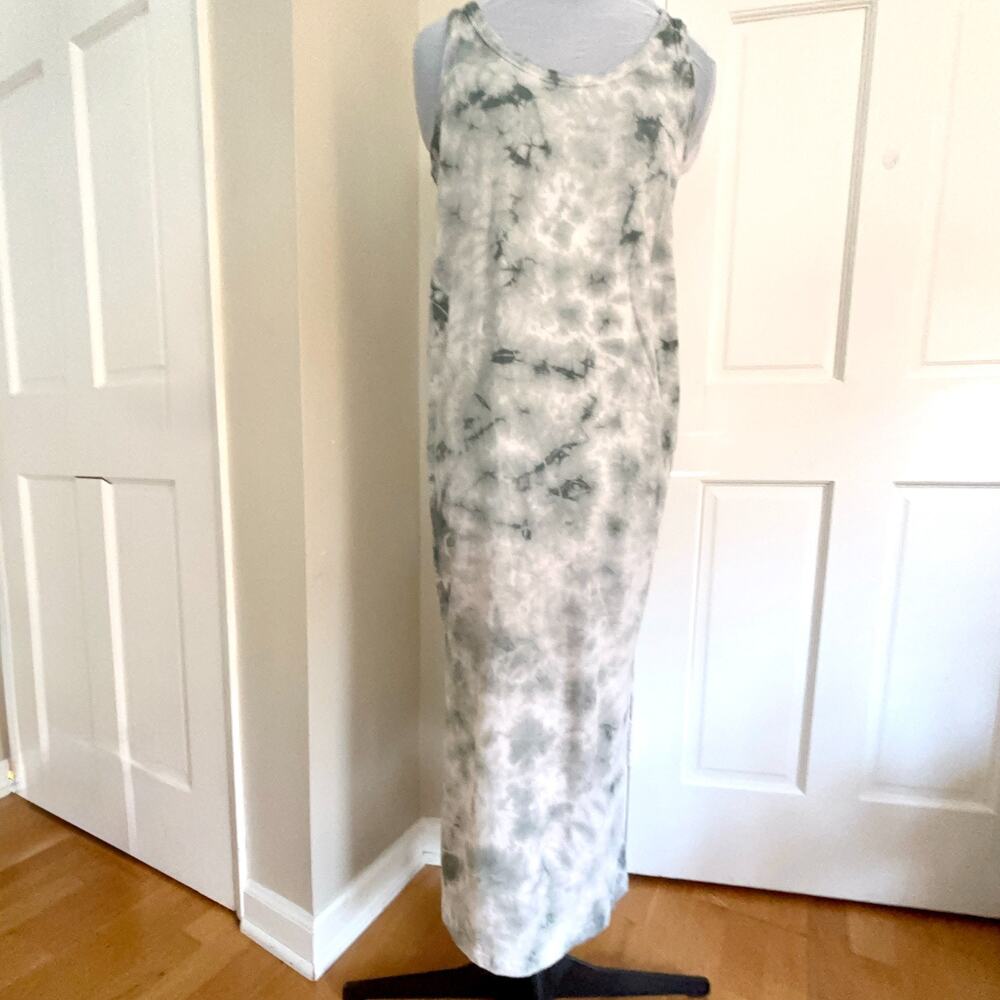 French Majestic Filatures Size 4 Green White Tie Dye Cotton Maxi Tank Dress